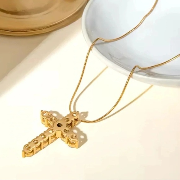 Diamond Cross 18K Gold Stainless Steel Waterproof Necklace - Picture 4 of 6